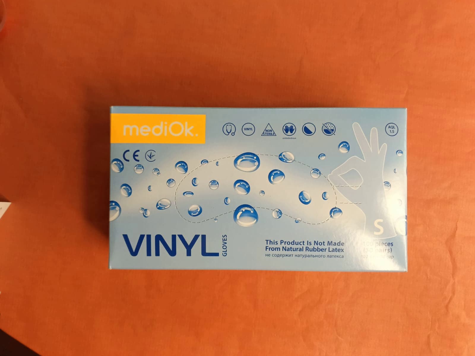 Перчатки виниловые неопудренные МедиОк, S, прозрачный, 100 шт/уп.